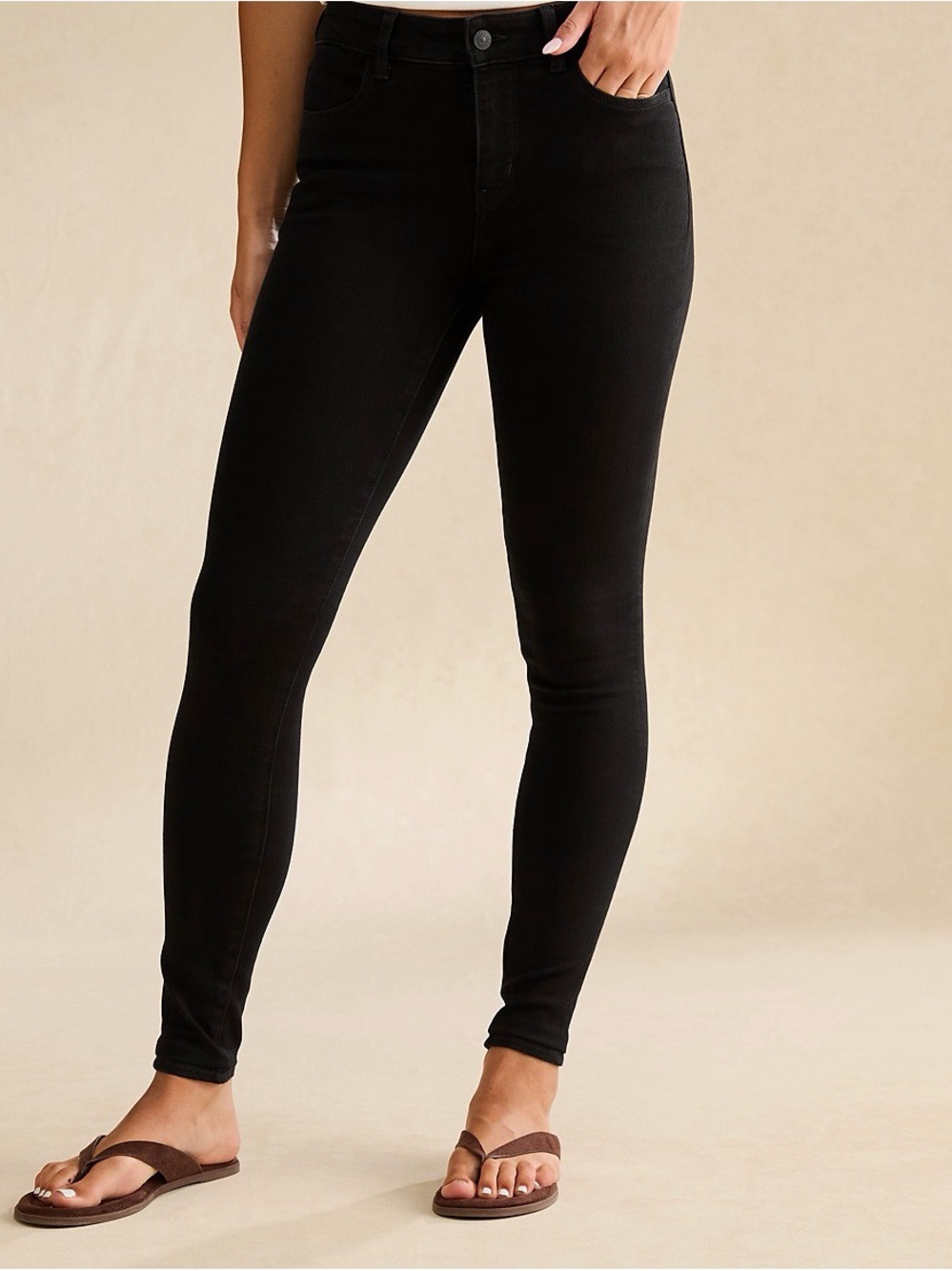 American Eagle Curvy Highest Rise Black Skinny Jeans Jegging 18 Long
